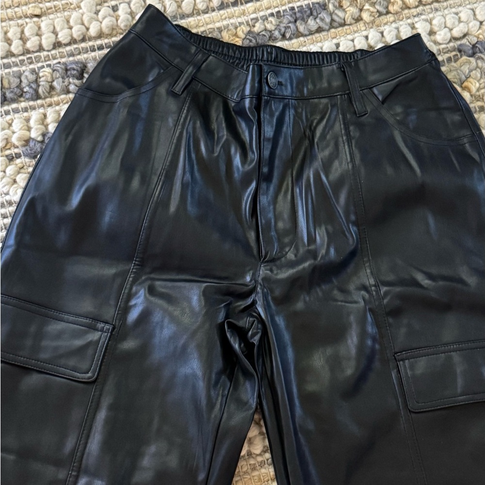 Madden NYC Black Faux Leather Cargo Jogger Pants - Picture 3 of 8